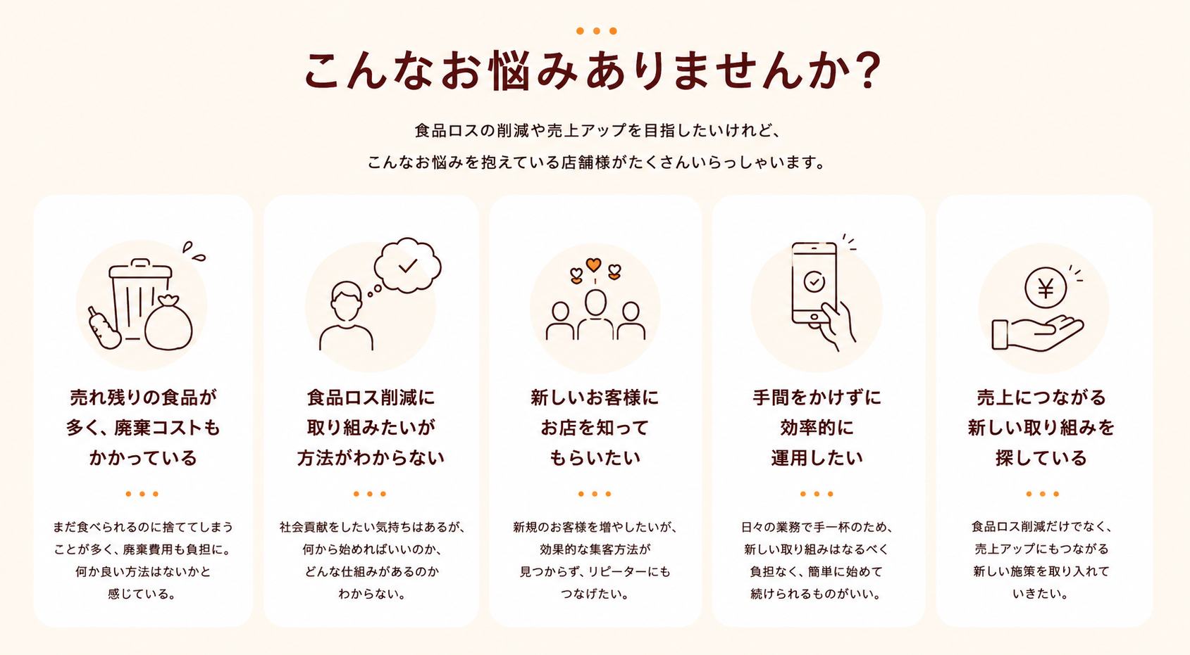 こんなお悩みありませんか？売れ残り・廃棄コスト・新規集客・手間をかけずに効率化したい飲食店向け課題